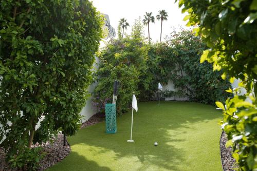 a golf course with two golf balls on the grass at Dive Palm Springs in Palm Springs