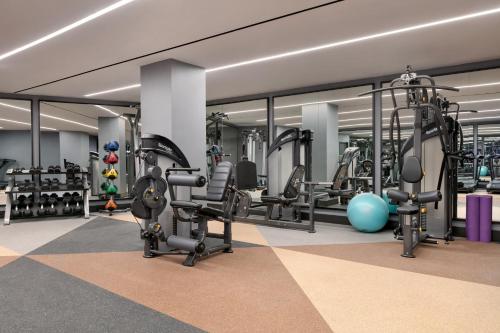 a gym with treadmills elliptical machines and weights at Hotel Indigo - Williamsburg - Brooklyn by IHG in Brooklyn