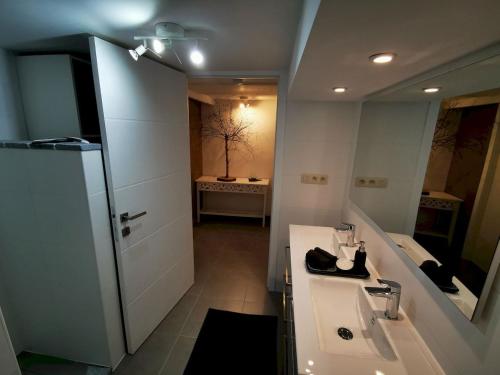 a bathroom with a sink and a mirror at L'Atelier in Houyet