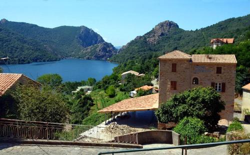 a house on a hill next to a lake at 95m2 au calme à 25mn AJACCIO, plages, linge inclus parking ok in Ucciani