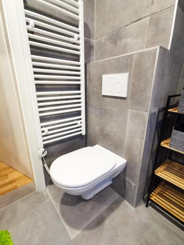 a bathroom with a white toilet in a room at Am Millstättersee 35 in Döbriach