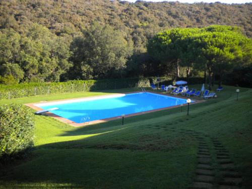 una imagen de una piscina en un patio en Appartamento su Residence, en Punta Ala