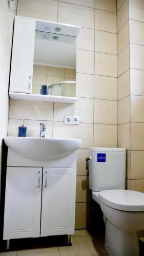 a bathroom with a sink and a toilet at Hirska Kazka in Polyanitsa Popovichevskaya