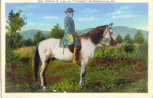 una pintura de un hombre montando un caballo en Sleepy Hollow Manor, en Gettysburg
