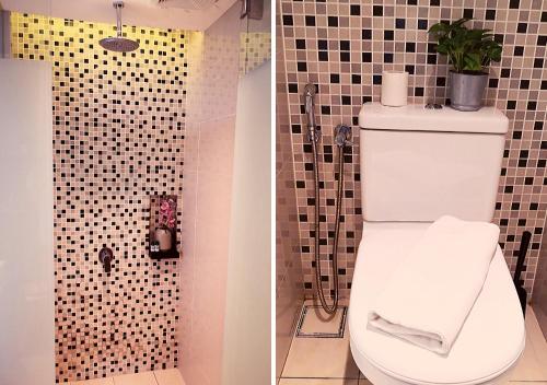 two pictures of a bathroom with a toilet and a shower at D'majestic Place By Homes Asian 03 in Kuala Lumpur