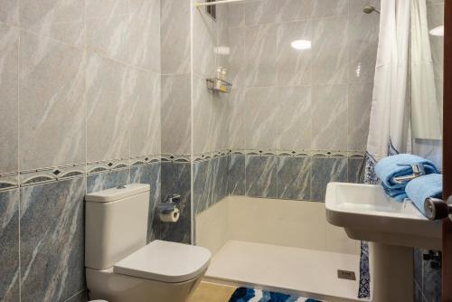 a small bathroom with a toilet and a sink at Central Las Canteras Beach in Las Palmas de Gran Canaria