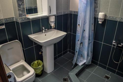 a bathroom with a sink and a toilet at Stone Art Guest House & Camping in Pemzashen