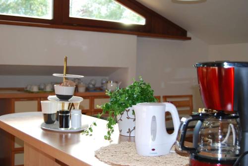 a kitchen counter with a coffee maker and a blender at Luci sui Monti in Sarnano