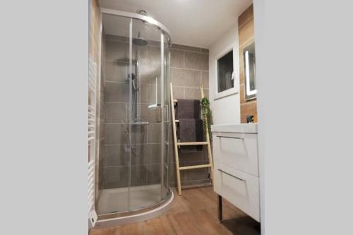 y baño con ducha y lavamanos. en Escapades Douaisiennes, en Douai