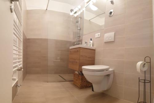 ein Badezimmer mit Toilette und Waschbecken in der Unterkunft Commodores Quarters in Braşov