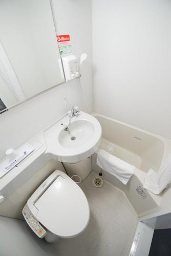 a bathroom with a white toilet and a sink at Super Hotel Kushiro-Ekimae in Kushiro