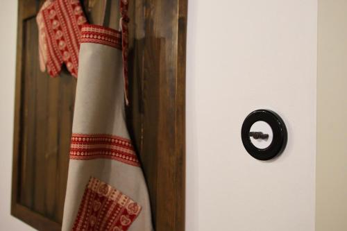 a close up of a door with a towel on it at Lucerna - dům s duší Příbor in Příbor