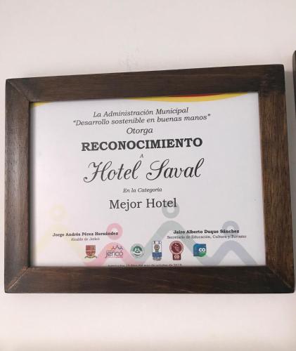 Certifikát, hodnocení, plakát nebo jiný dokument vystavený v ubytování Hotel Saval Jerico