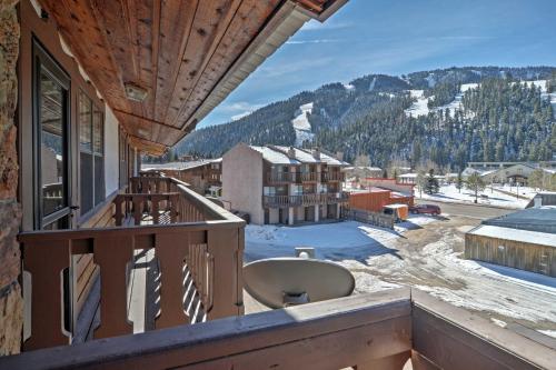 a balcony with a view of a snow covered mountain at Red River Home with 2 Balconies - 1 Block to Main St in Red River