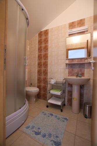 a bathroom with a shower and a sink and a toilet at Motel Maks in Kiseljak