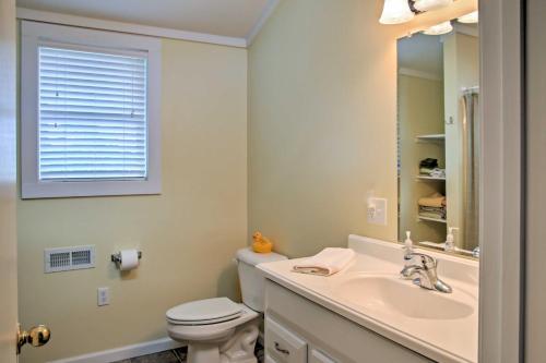 a bathroom with a sink and a toilet and a mirror at Secluded and Quiet Coastal Home 1 Mile to Boat Ramp in Sealevel