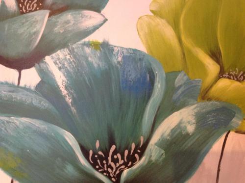 a painting of a blue and yellow flower at Claydens in Cleethorpes