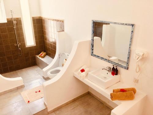 a bathroom with a sink and a mirror at Pemba Paradise in Makangale