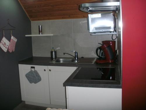 埃爾伯蒙的住宿－波米爾杜爾全酒店，一间带水槽和微波炉的小厨房