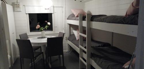 Двухъярусная кровать или двухъярусные кровати в номере Lemmenjoki Camping EcoCabins