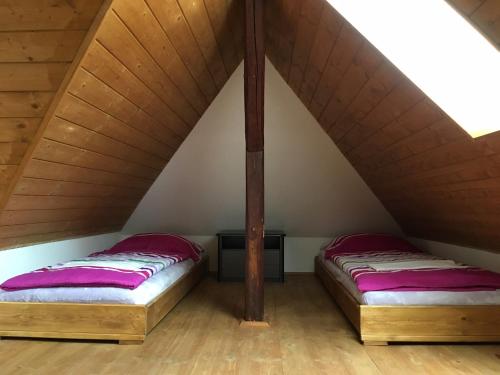 スヴォボダ・ナト・ウーポウにあるVila Ajaの木製天井の屋根裏部屋 ベッド2台