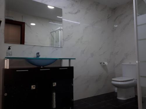 a bathroom with a sink and a toilet at Pensión Saint Mateo in Logroño