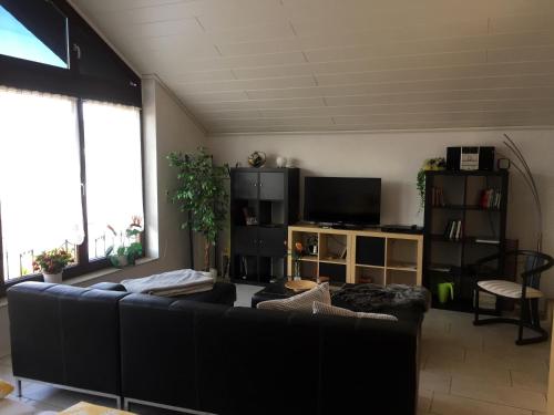 a living room with a couch and a tv at Blindert in Mechernich