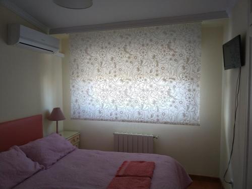 a bedroom with a bed and a large window at Residencial Playa Lisa in Boadilla del Monte