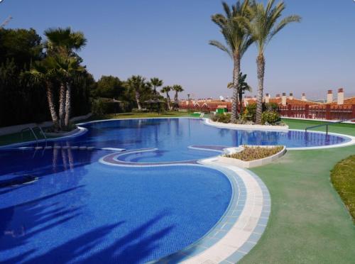 - une piscine avec des palmiers dans un complexe dans l'établissement Villa Teresitas, Casa Grande en Gran Alacant, à Gran Alacant