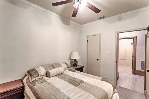 a bedroom with a bed and a ceiling fan at Pool and Hot Tub Lakefront Harlingen Home in Harlingen