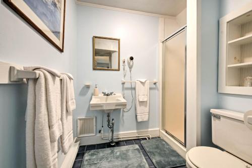 a bathroom with a sink and a toilet at Central Bar Harbor Home, Walk to the Shore and Town! in Bar Harbor