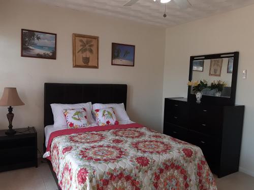 a bedroom with a bed and a dresser at Tropical Hideaway in Nassau
