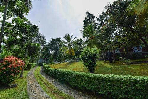 a park with palm trees and a path at Romaya Villas - Habaraduwa in Unawatuna