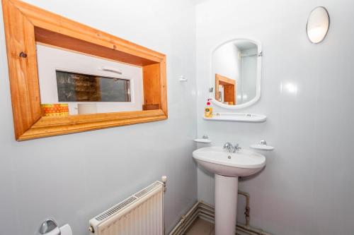 a bathroom with a sink and a mirror at Smerekova Hata in Yablunytsya