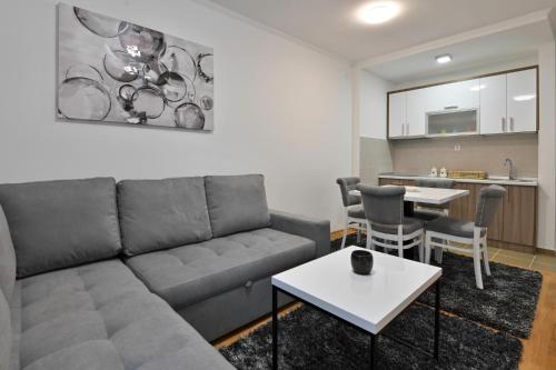 a living room with a couch and a table at Zova Deluxe Apartment in Zlatibor