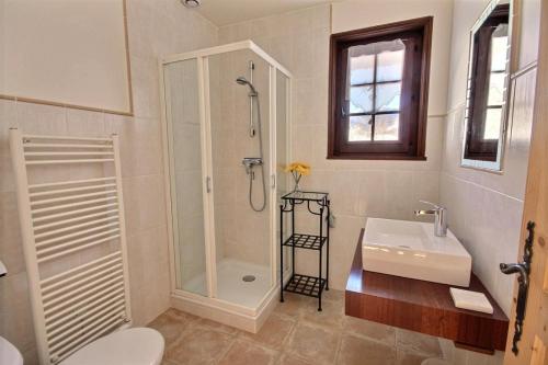 a bathroom with a shower and a sink at CHALET AVEC VUE DEGAGEE - SAINT JEAN D'AULPS - 8 PERSONNES - MOUILLETTES in Saint-Jean-d'Aulps