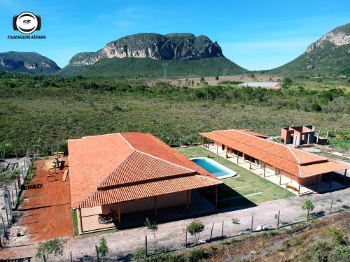 an overhead view of a house with an orange roof at Casa de Campo - Rancho Braga Aguiar in Ibicoara