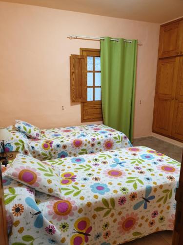 a bedroom with two beds and a green curtain at Apartment Izcague Castilla in Lomito Fragoso y Honduras