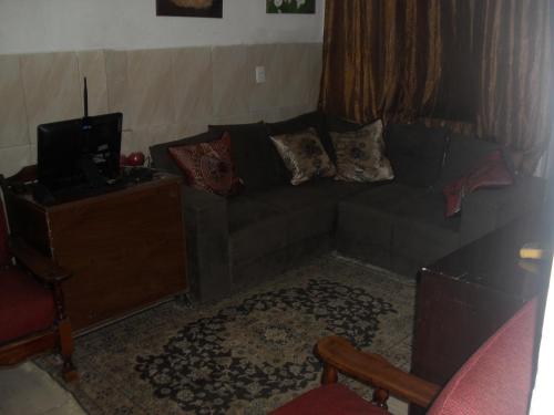 sala de estar con sofá y TV en Hostel Cidade Nova, en Río de Janeiro