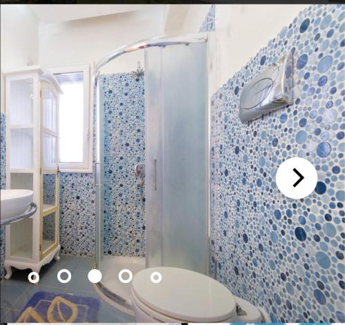 La salle de bains est pourvue d'une douche et de toilettes. dans l'établissement Villa Puccio, à Castelvetrano