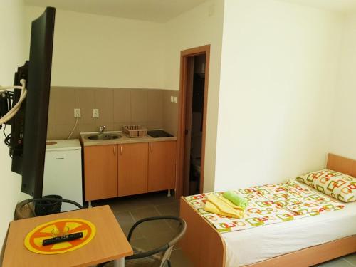 索科礦泉村的住宿－Studio Isakovic Centar，小房间设有一张床和一张桌子