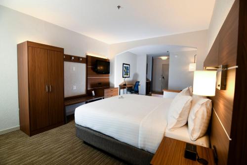 a hotel room with a large bed and a television at Holiday Inn Express Hotel & Suites Port Clinton-Catawba Island by IHG in Port Clinton