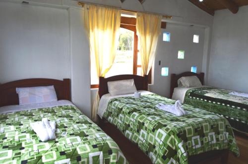 a bedroom with two beds and a window at Quilotoa Green Lake in Quilotoa