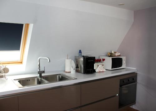 a kitchen with a sink and a microwave at B&B Milu' in Crotone