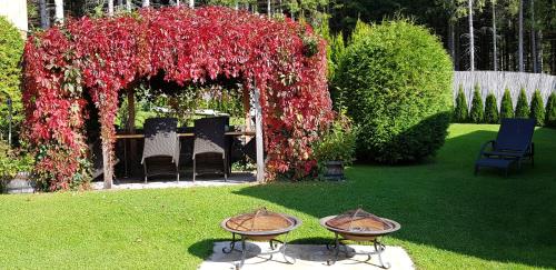 an arch covered in red ivy in a garden at Knusperhäuschen Maria Nikoletta in Witra
