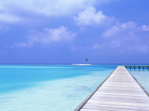 a dock in the water with a beach in the background at For Ever Apartments in Fiumicino