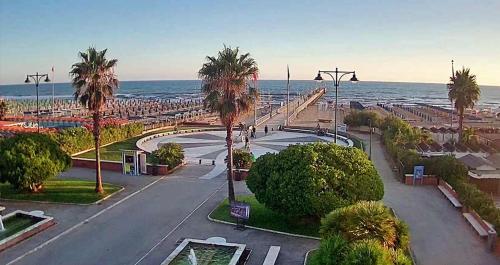 una strada vuota vicino all'oceano con palme di Stanza Angiolina a Forte dei Marmi