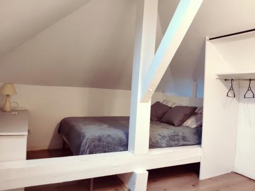a bedroom with a bed in a attic at Au bord du Foron in Scionzier