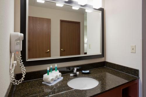 a bathroom with a sink and a large mirror at Holiday Inn Express & Suites Bloomington West by IHG in Bloomington