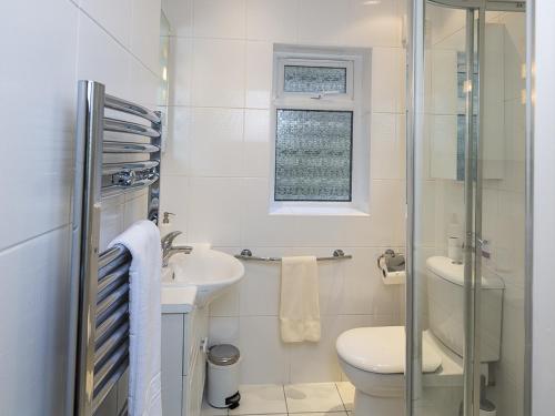 Baño blanco con aseo y lavamanos en Prospects, en Salcombe